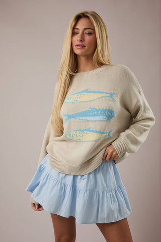 Round Neck Sardines Sweater Top- Melange