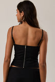 Front Cut Out Detail Spaghetti Top-Black