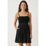 Cord Detail Smocking Mini Dress-Capri Blue