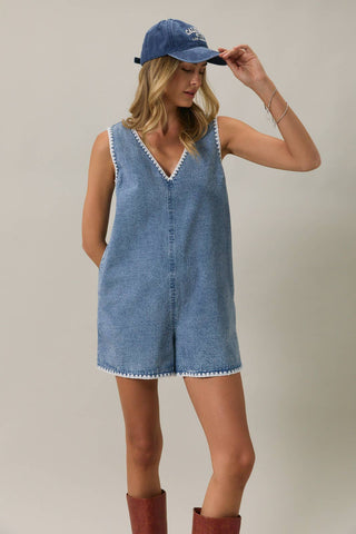 Howdy V-Neck Sleeveless Denim Romper
