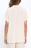 Becky Linen Solid V neck Collared Short Sleeve Top
