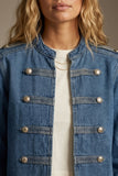Q2 Denim Military Button Cropped Jacket