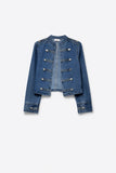 Q2 Denim Military Button Cropped Jacket