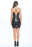Vibrant Sequins Slip Bodycon Dress with Open Back - Black