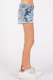 Petra153 Mid Rise Rigid Patch Denim Shorts
