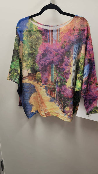 Mauve Country Floral Round Knit Printed Sweater