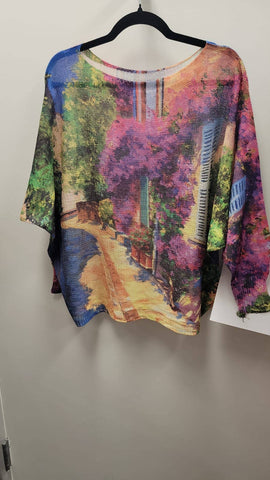Mauve Country Floral Round Knit Printed Sweater