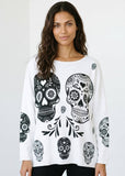 White Cozy Halloween Skulls Italian Printed Sweater