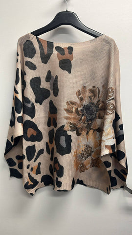 Beige Leopard Italian Knit Printed Sweater