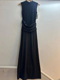 Italian High Neck Solid Ruched Mesh Dress