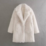 Stylish Loose Midi Faux Fur Coat - White