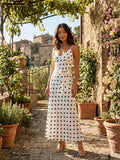 Italian Satin Polka Dot Spaghetti Strap Dress