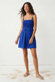Cord Detail Smocking Mini Dress-Capri Blue