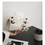 Bamboo Leaf Ink Print Tissue Box Cover