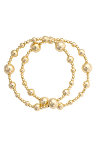 Marissa Ball Bead Bracelet Set of 2 in Shiny Gold