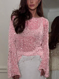 Elegant Chic Sequins Hollow Knit Blouse