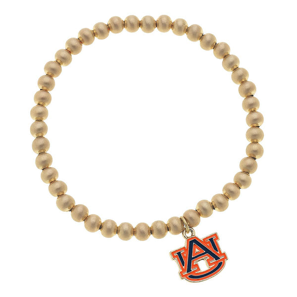 Auburn Tigers Ball Bead Stretch Bracelet in Satin Gold
