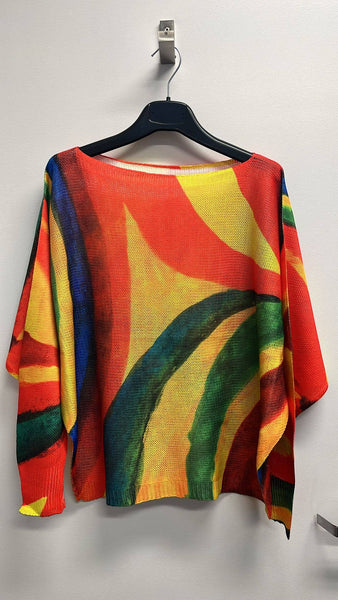 Orange Wavy Italian Knit Printed Sweater