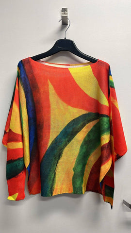 Orange Wavy Italian Knit Printed Sweater