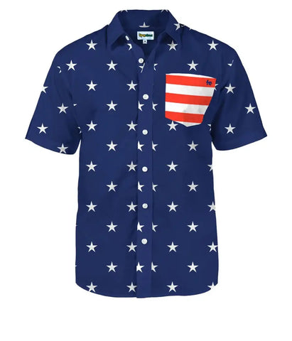 FINAL SALE Old Glory Men's Button Down Shirt - American Flag Hawaiian: Small
