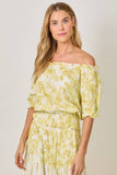 Mystree Double Gauze Printed On and Off Shoulder Top