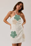 Halter Neck Crochet Floral Detail Mini Dress