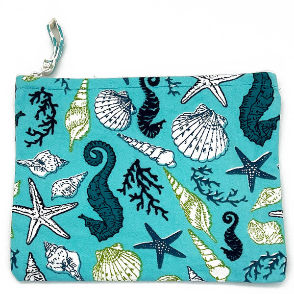 Block-Printed Canvas Pouch - Seabed Treasures