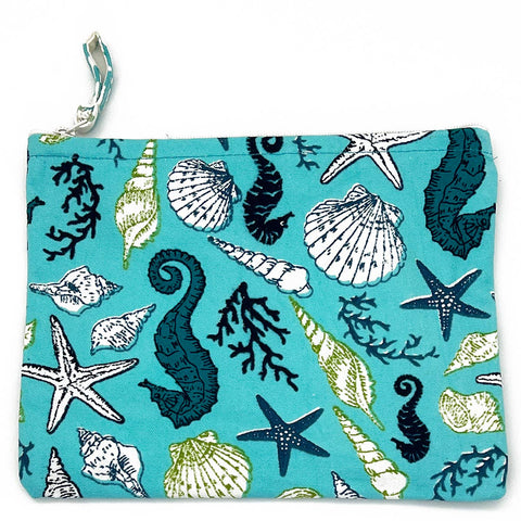 Block-Printed Canvas Pouch - Seabed Treasures