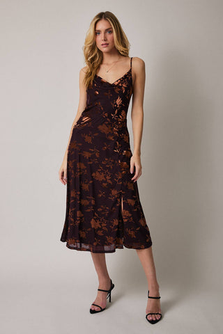 Sleeveless Burnout Floral Midi Flare Dress