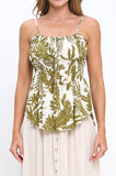 Carrie Linen Leaf Print Spaghetti Strap Top
