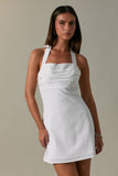Shirring Detail Halter Neck Mini Dress-White