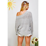 Light Knit Destroyed Hem V-Neck Sweater