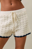 High Waist Contrast Detail Shorts-Ivory