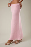 High Waisted Ribbed Sweater Midi Skirt- Light Pink