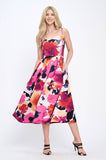 Summer Floral Print Midi Dress with Smock Back