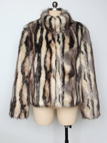 Classic Color-Block Faux Fur Jacket - Animal Stripe
