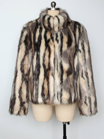 Classic Color-Block Faux Fur Jacket - Animal Stripe