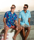 Surf's Up Santa Button Down Shirt - Men's Christmas Hawaiian