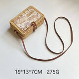 Rattan and Shell Inlay Rectangle Crossbody Bag