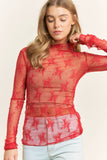Mesh Lace Design High Neck Long Sleeved Fitted Top
