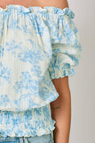 Mystree Double Gauze Printed On and Off Shoulder Top