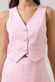 Kassy Checker Chelsea Button Up Vest- Pink