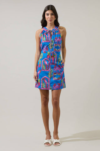 Bally Tropical Gloria Sleeveless Mini Dress- Blue Multi