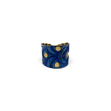 Brass Patina Ring - Cobalt Blue Waves and Brass Dots