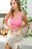 FINAL SALE:  V-Neck Sleeveless Rhinestone Detail Rib Tank Top