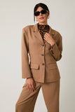 Structured Shoulder Fit & Flare Blazer- Taupe