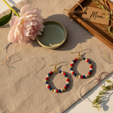 Aasha Patriotic Small Bead Hoop Kantha Handcrafted Earrings