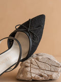 The Katie | Black Lace Pointed Toe Mid Heel Fall Mule