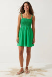 Cord Detail Smocking Mini Dress-Capri Blue