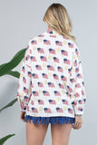 American Flag  Print Collar Button Down Shirt- White